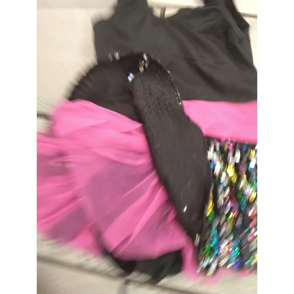 Weissman Kids Black Pink Rainbow Sequin Tutu Dance Leotard Costume SC